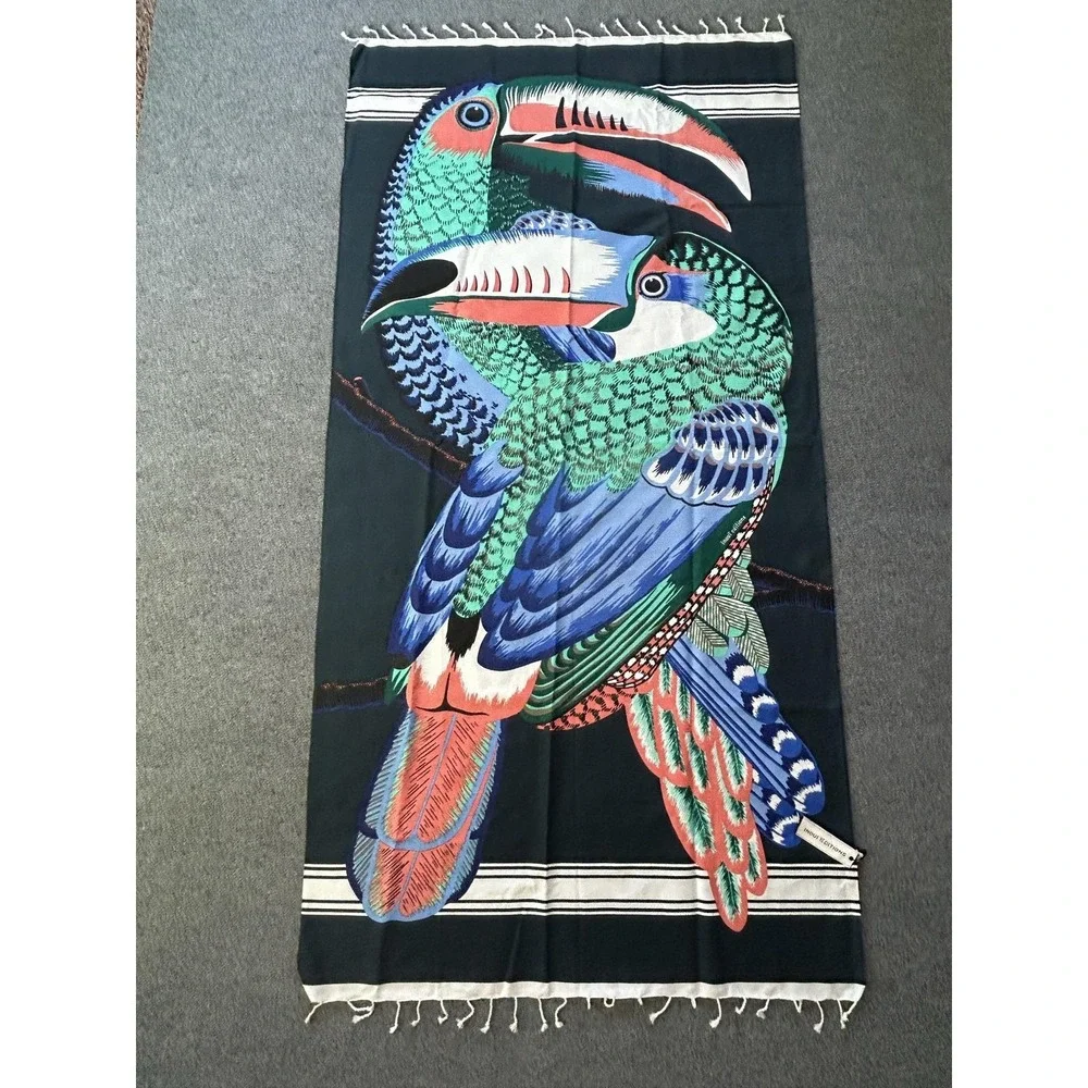 Inoui Editions Fouta Turkish Towel 40 X 70 Toucan Emerald Green Cotton Bird